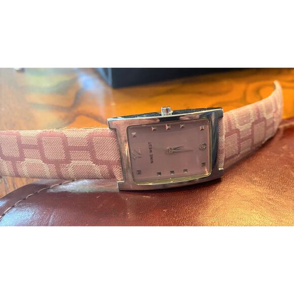 Women's 25mm Silver Tone Nine West Watch, Pink Face and Strap - Picture 2 of 4